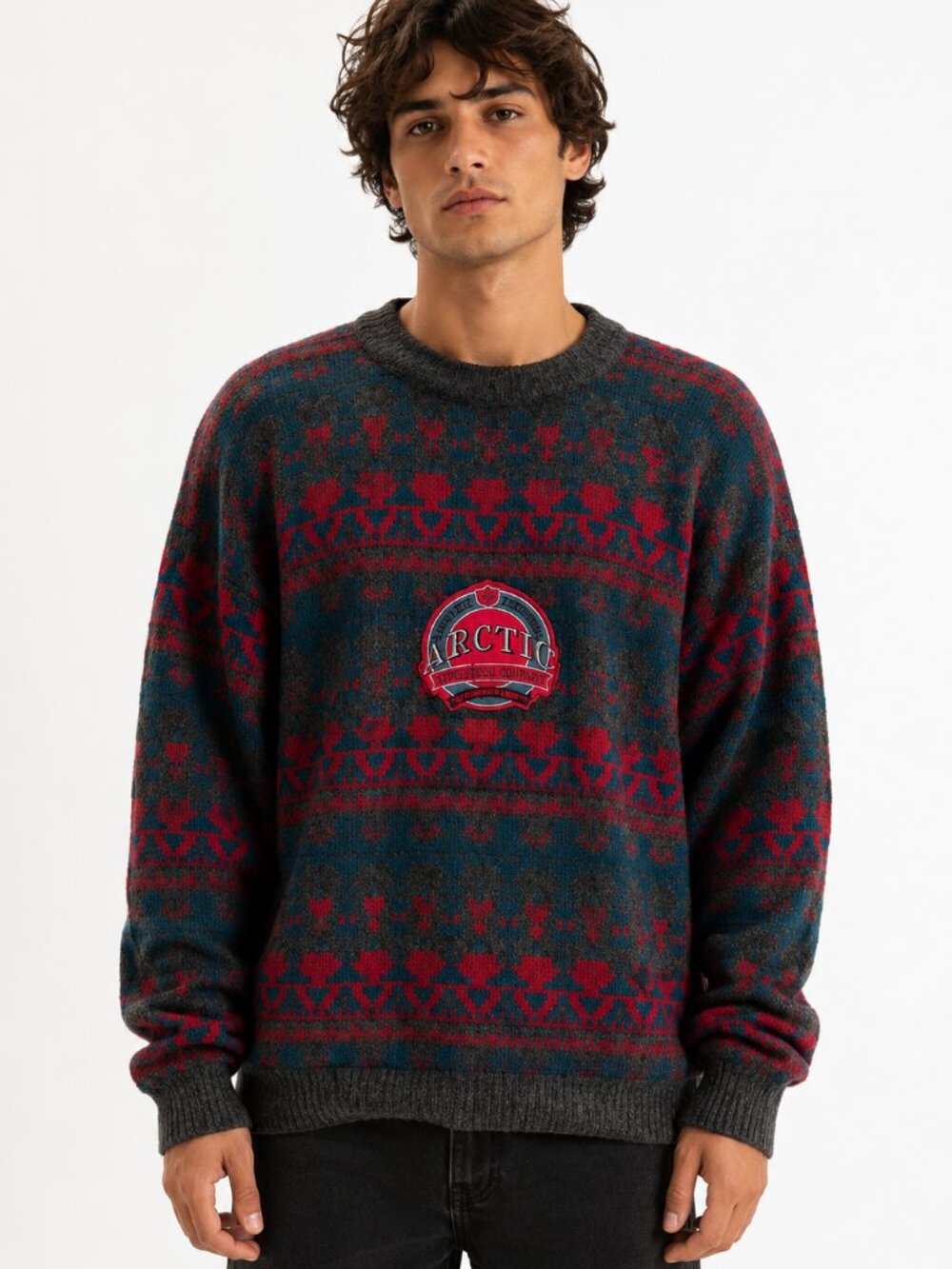 Vintage Arctic Outward Bound Knit Crewneck Sweater - Teal, Grey & Pink Geometric